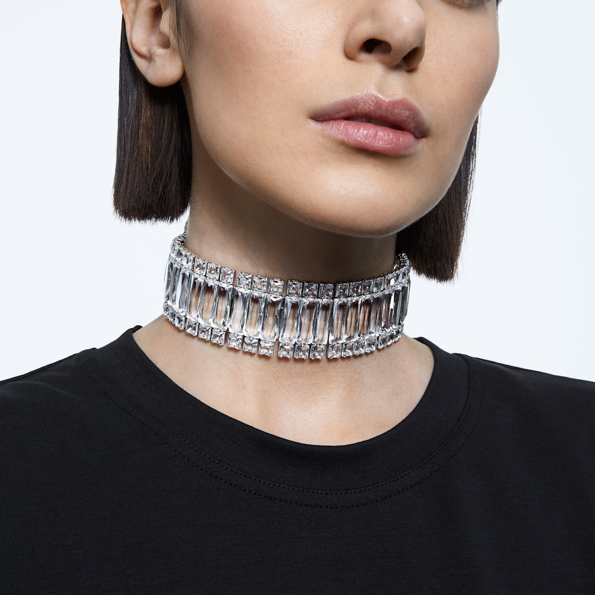 Swarovski - Hyperbola Halsband, Kristalle im Rechteckschliff, Weiß, Rhodiniert - CRYSTAL UNTERBERGER