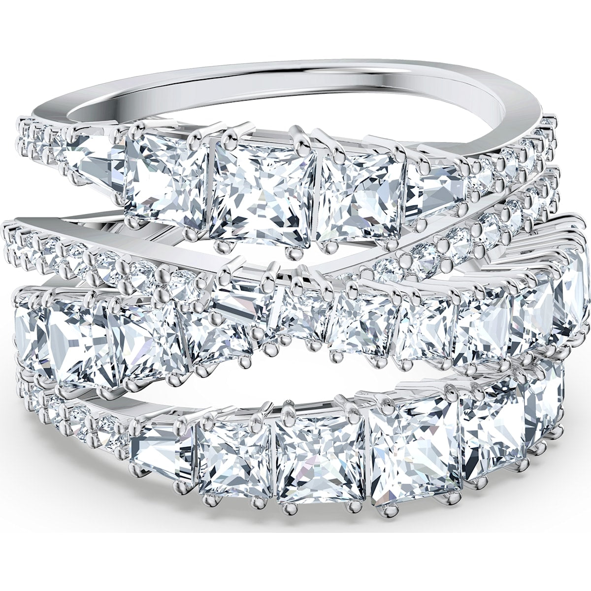 Swarovski - Twist Wrap Ring, Weiss, Rhodiniert - CRYSTAL UNTERBERGER